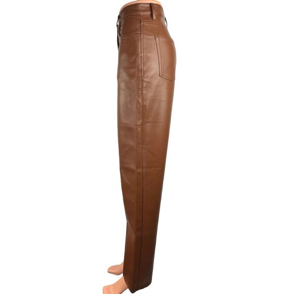 Aritzia Wilfred Brown Faux Leather High Rise Straight Leg Pockets Ankle Pants 6 - Picture 2 of 5